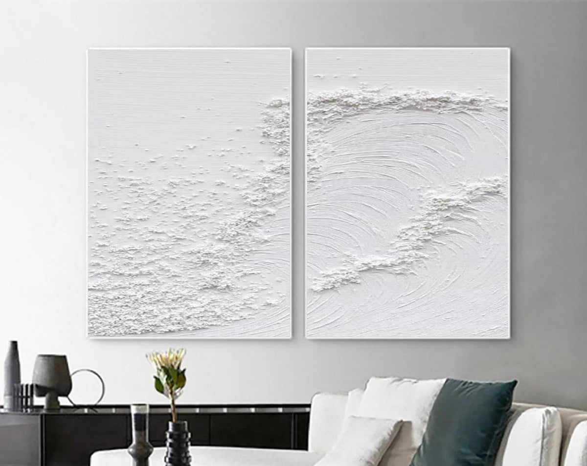 White Minimalist Textured Wall Art Set of 2 #WM046