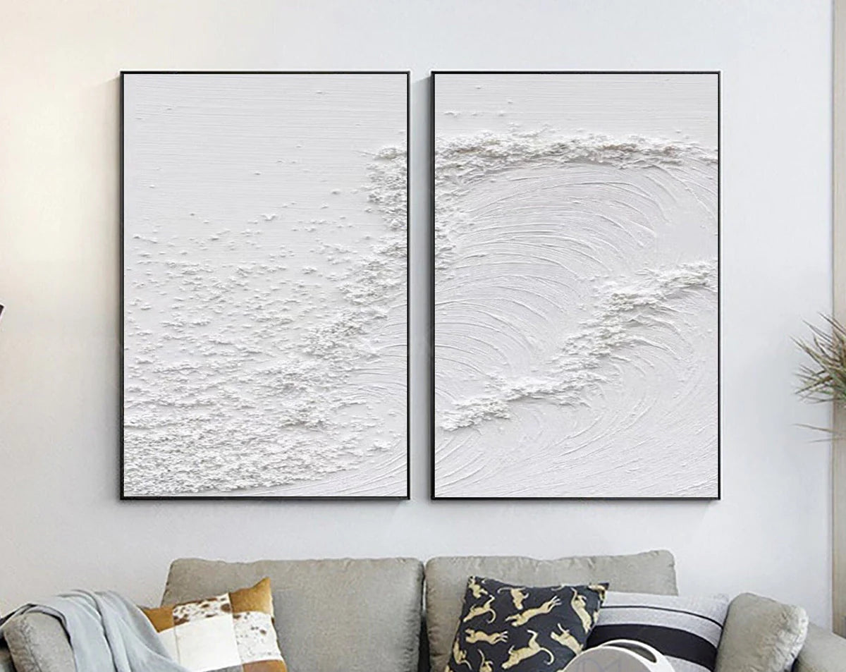 White Minimalist Textured Wall Art Set of 2 #WM046