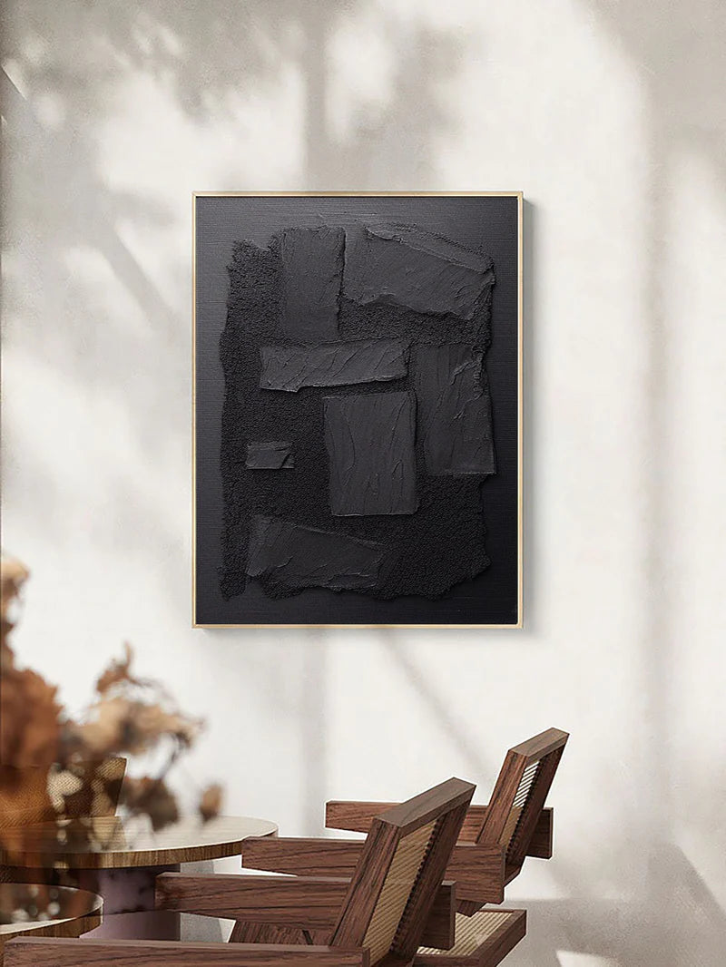Black Minimalist Textured Canvas Art #WZ043