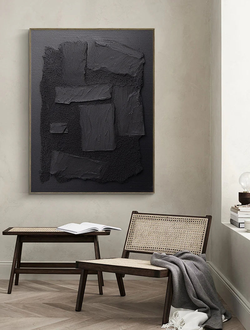 Black Minimalist Textured Canvas Art #WZ043