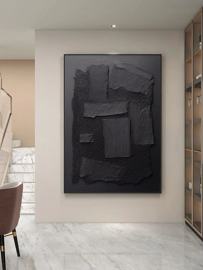 Black Minimalist Textured Canvas Art #WZ043