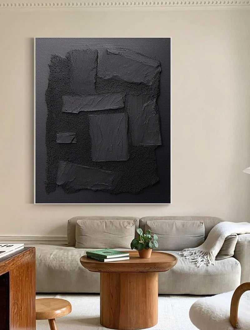 Black Minimalist Textured Canvas Art #WZ043