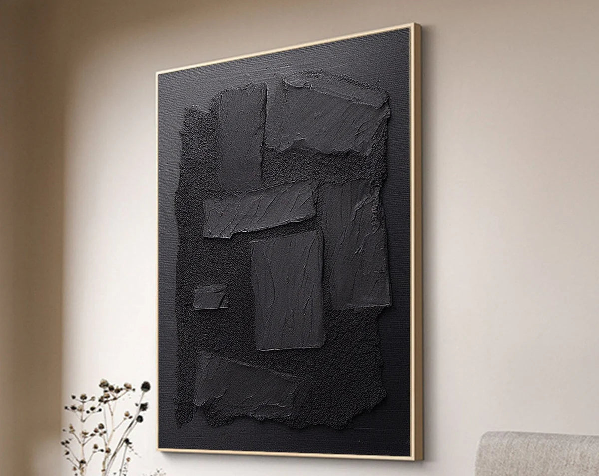 Black Minimalist Textured Canvas Art #WZ043