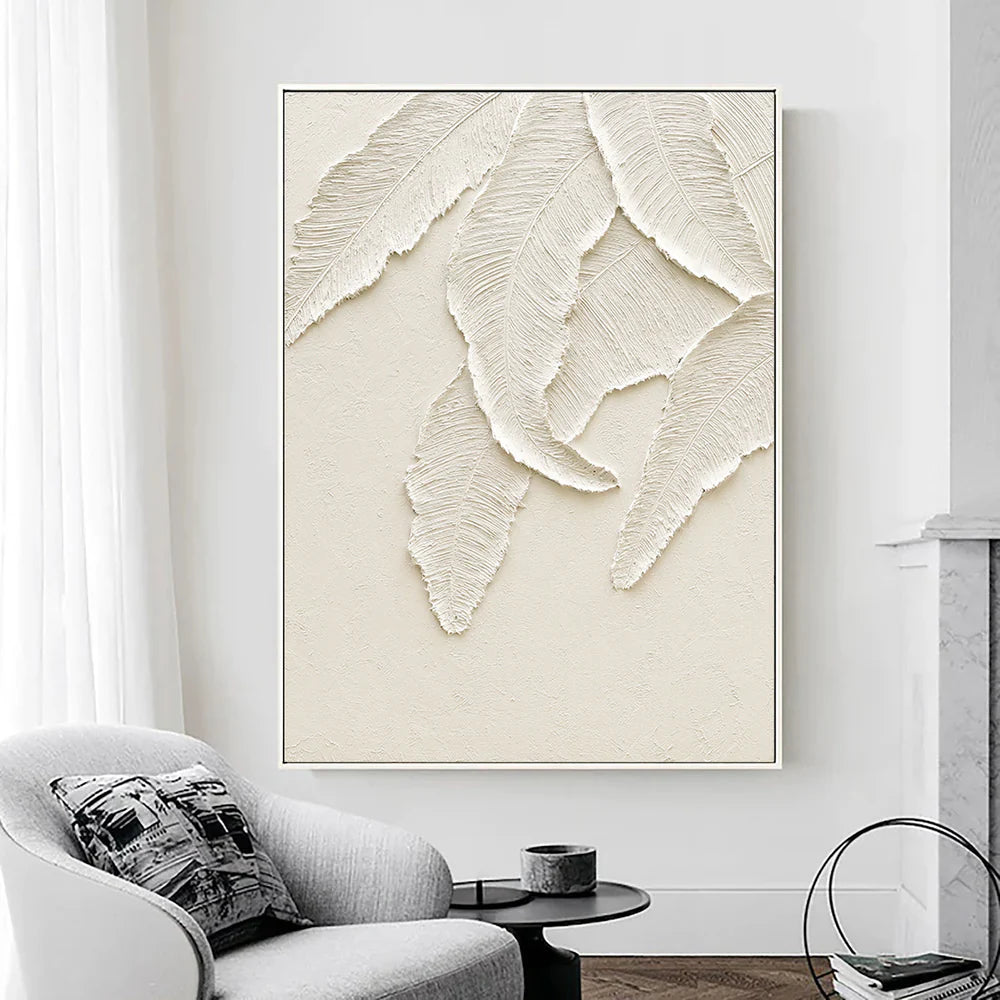 Beige and White Minimalist Textured Canvas Art #WM011