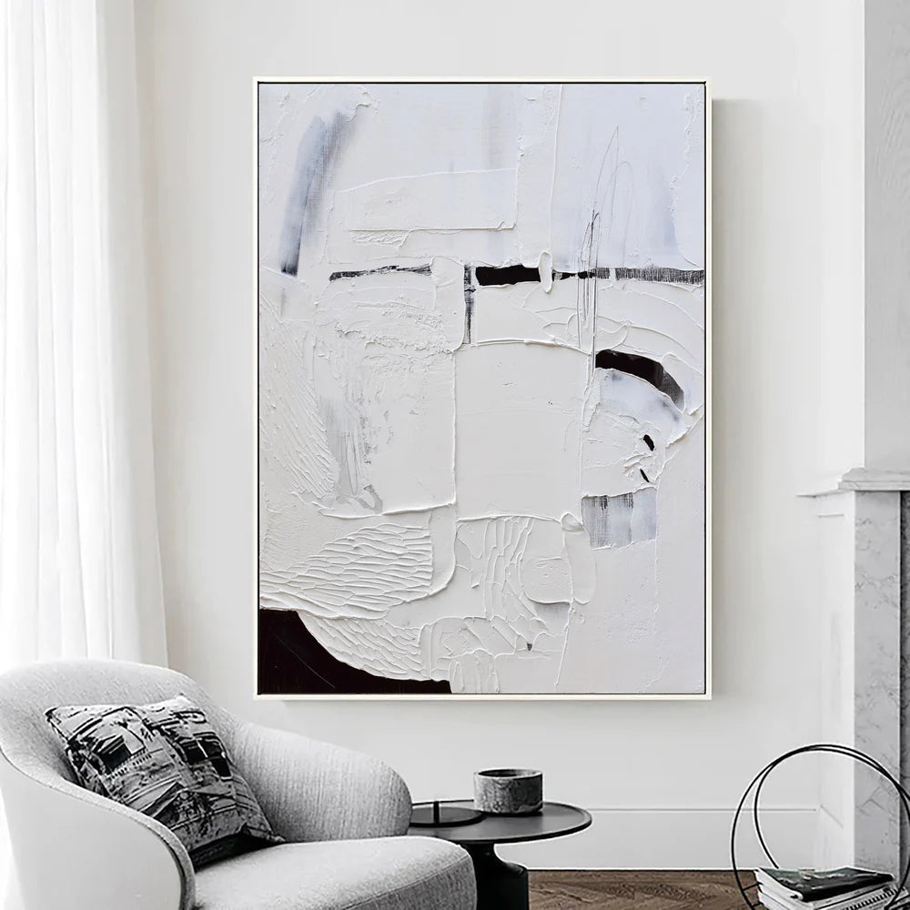 Black and White Minimalist Textured Canvas Art #WZ006
