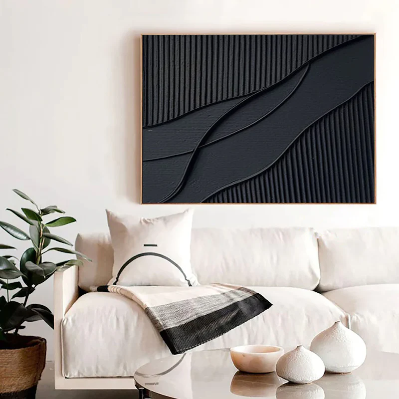 Black Minimalist Textured Canvas Art #WZ003
