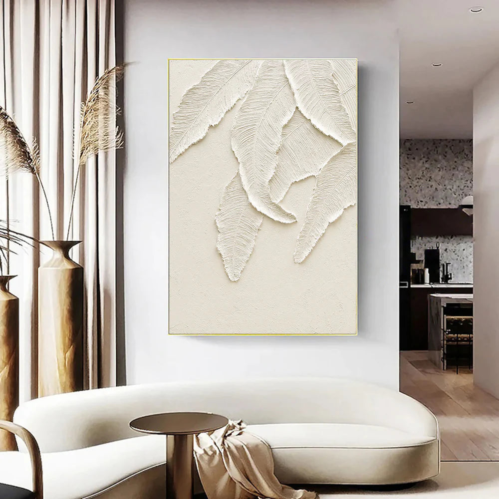 Beige and White Minimalist Textured Canvas Art #WM011