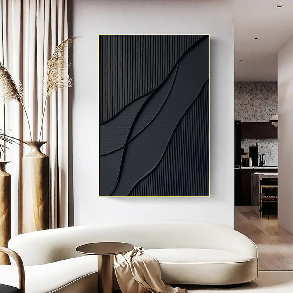 Black Minimalist Textured Canvas Art #WZ005