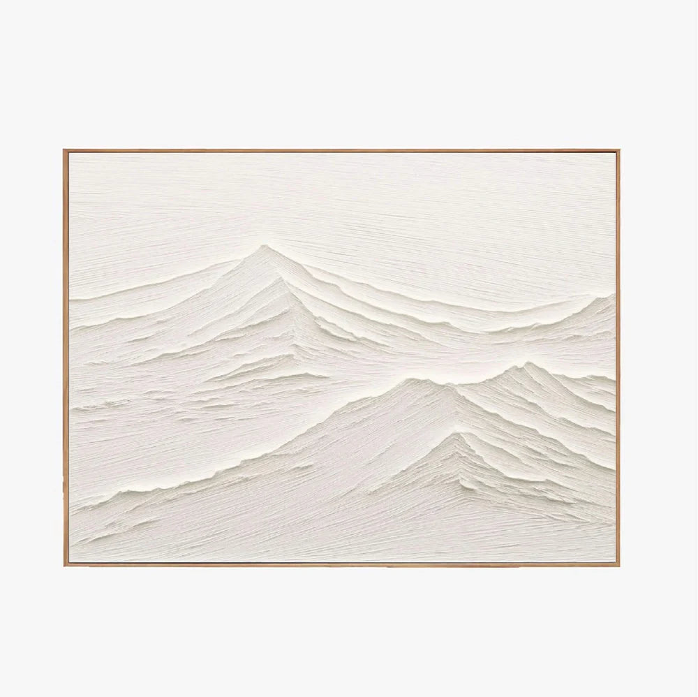 White Minimalist Mountain Textured Canvas Art #BT008