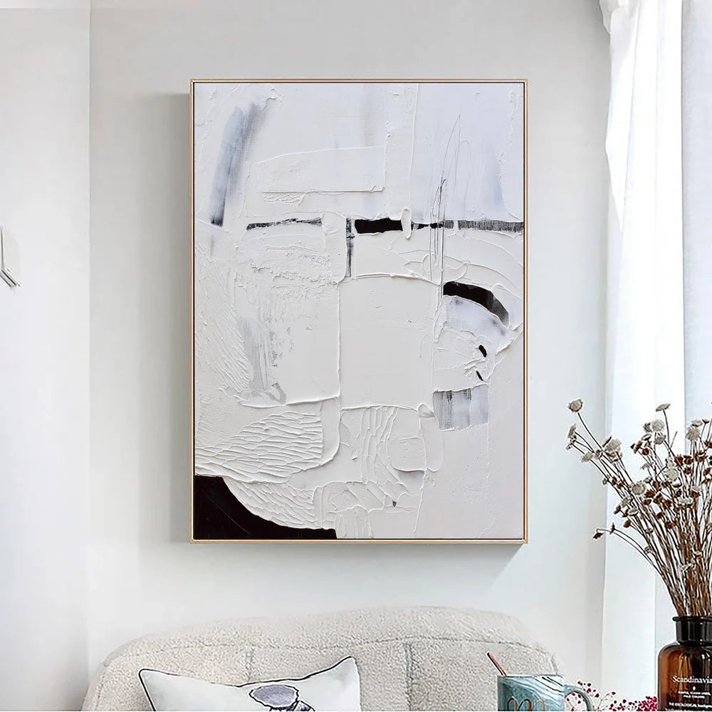 Black and White Minimalist Textured Canvas Art #WZ006