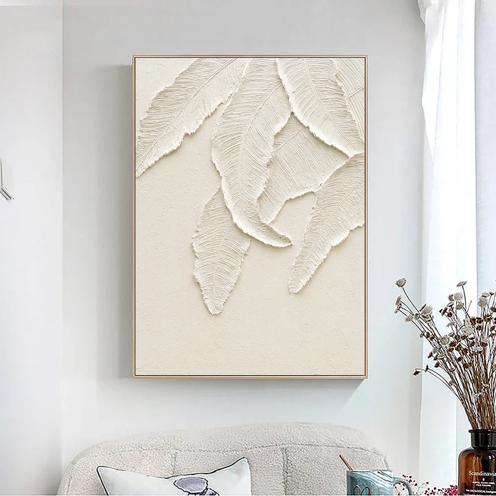 Beige and White Minimalist Textured Canvas Art #WM011