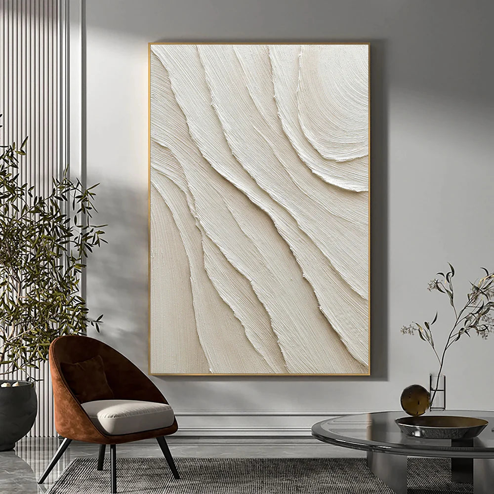 Beige and White Minimalist Textured Canvas Art #WM010