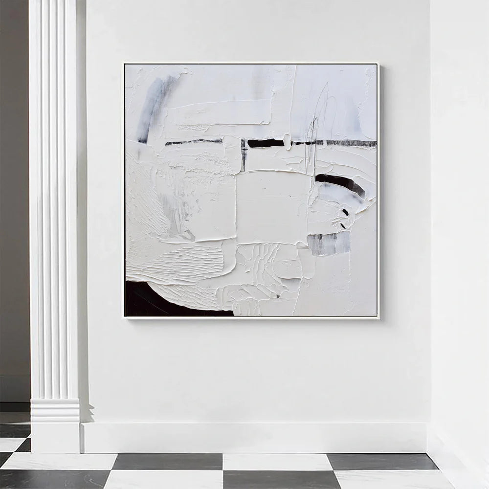 Black and White Minimalist Textured Canvas Art #WZ010