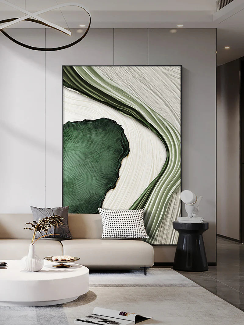 Green and White Minimalist Textured Wall Art #WM034