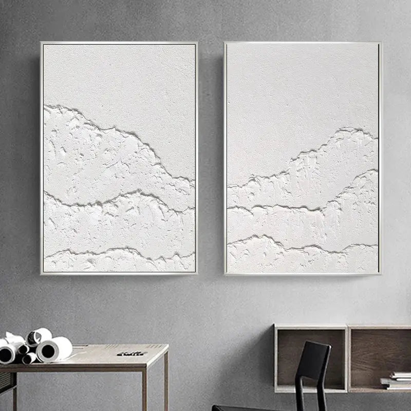 White Minimalist Textured Wall Art Set of 2 #WM045