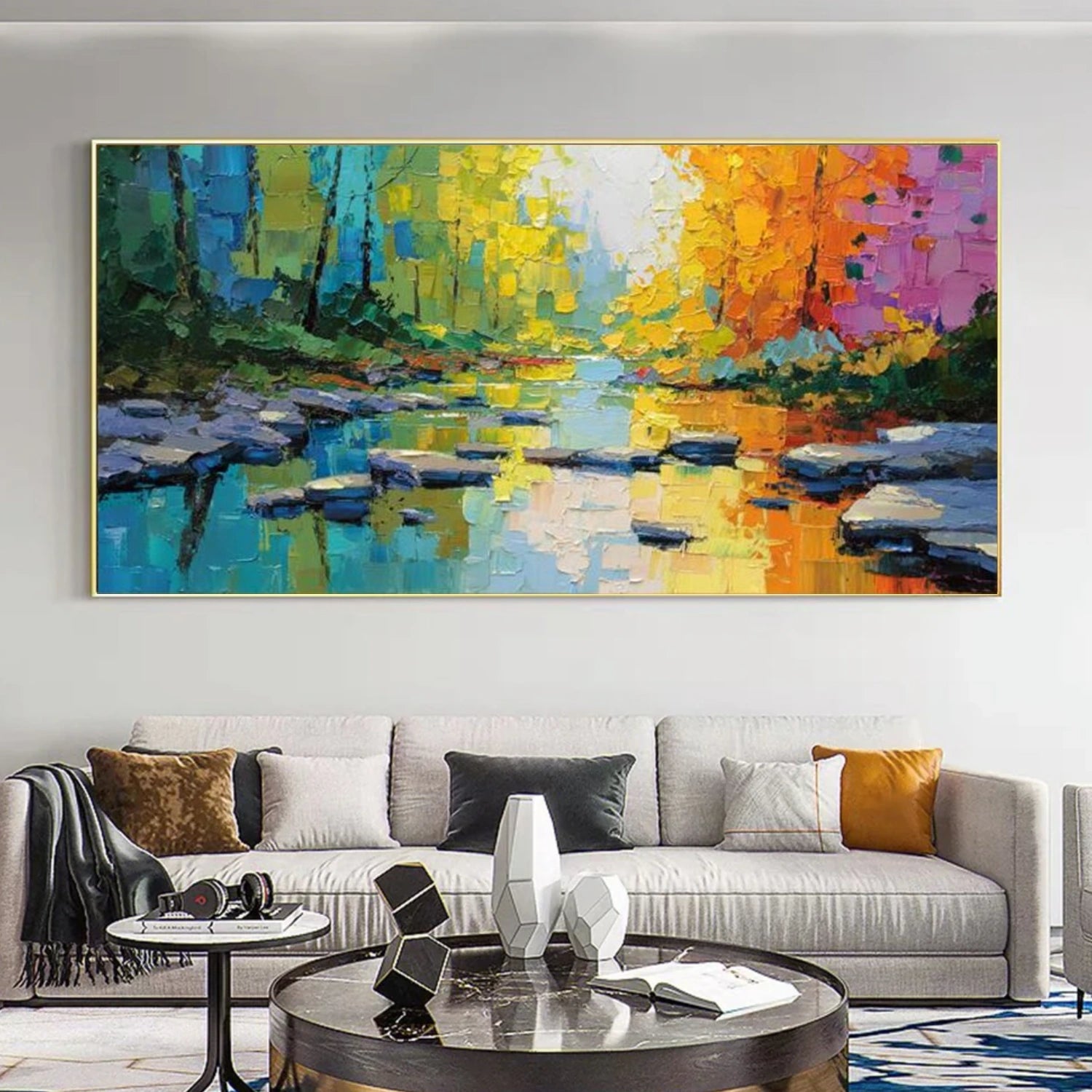 Colorful Abstract Flower And Tree Textured Canvas Art  #MF144