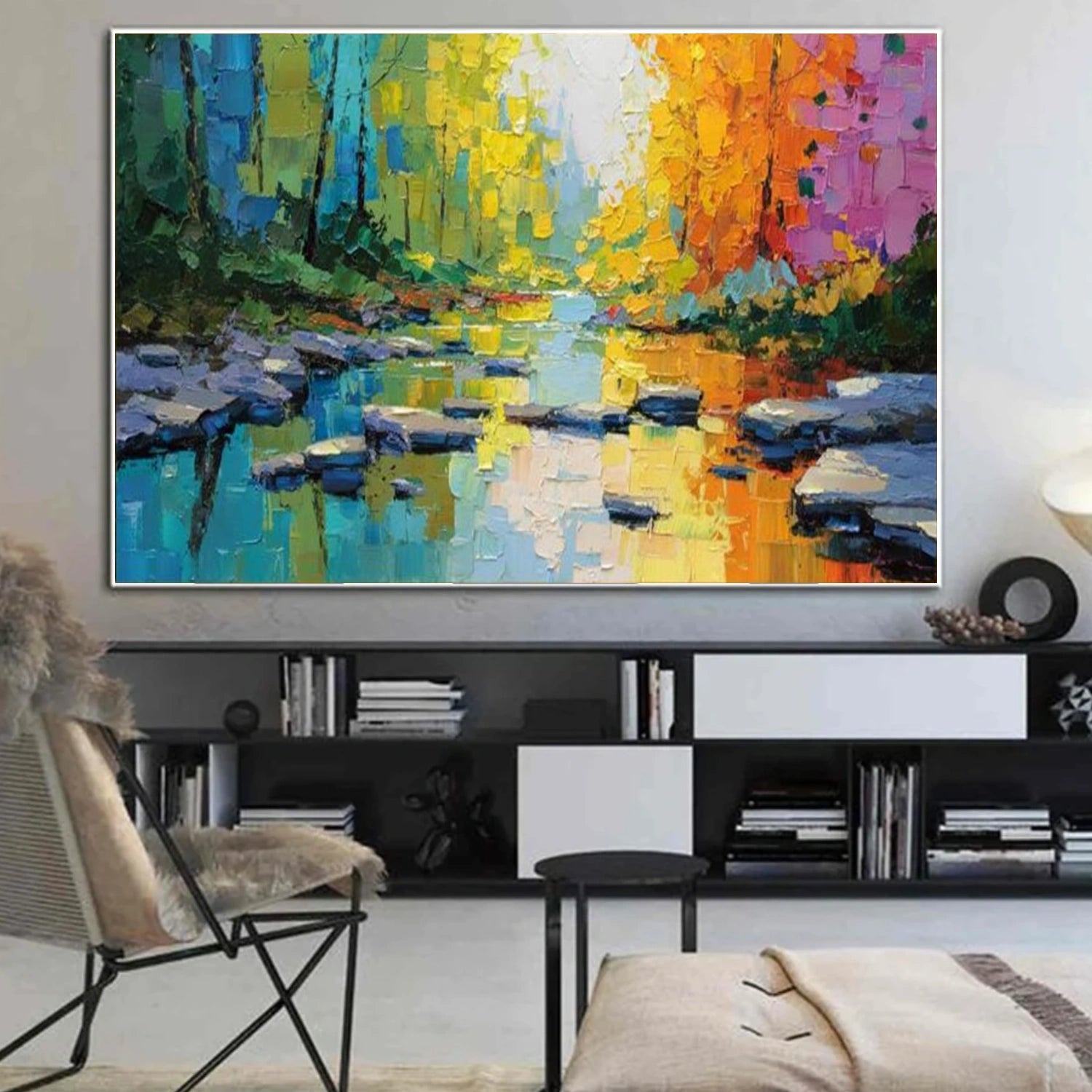 Colorful Abstract Flower And Tree Textured Canvas Art  #MF144
