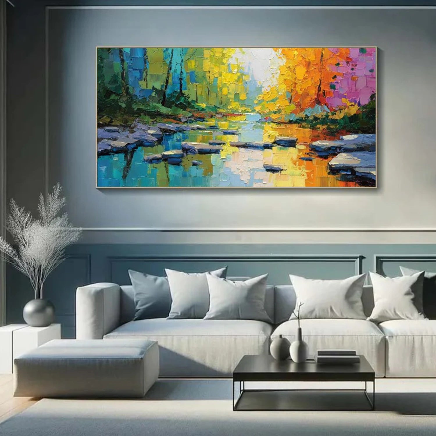 Colorful Abstract Flower And Tree Textured Canvas Art  #MF144
