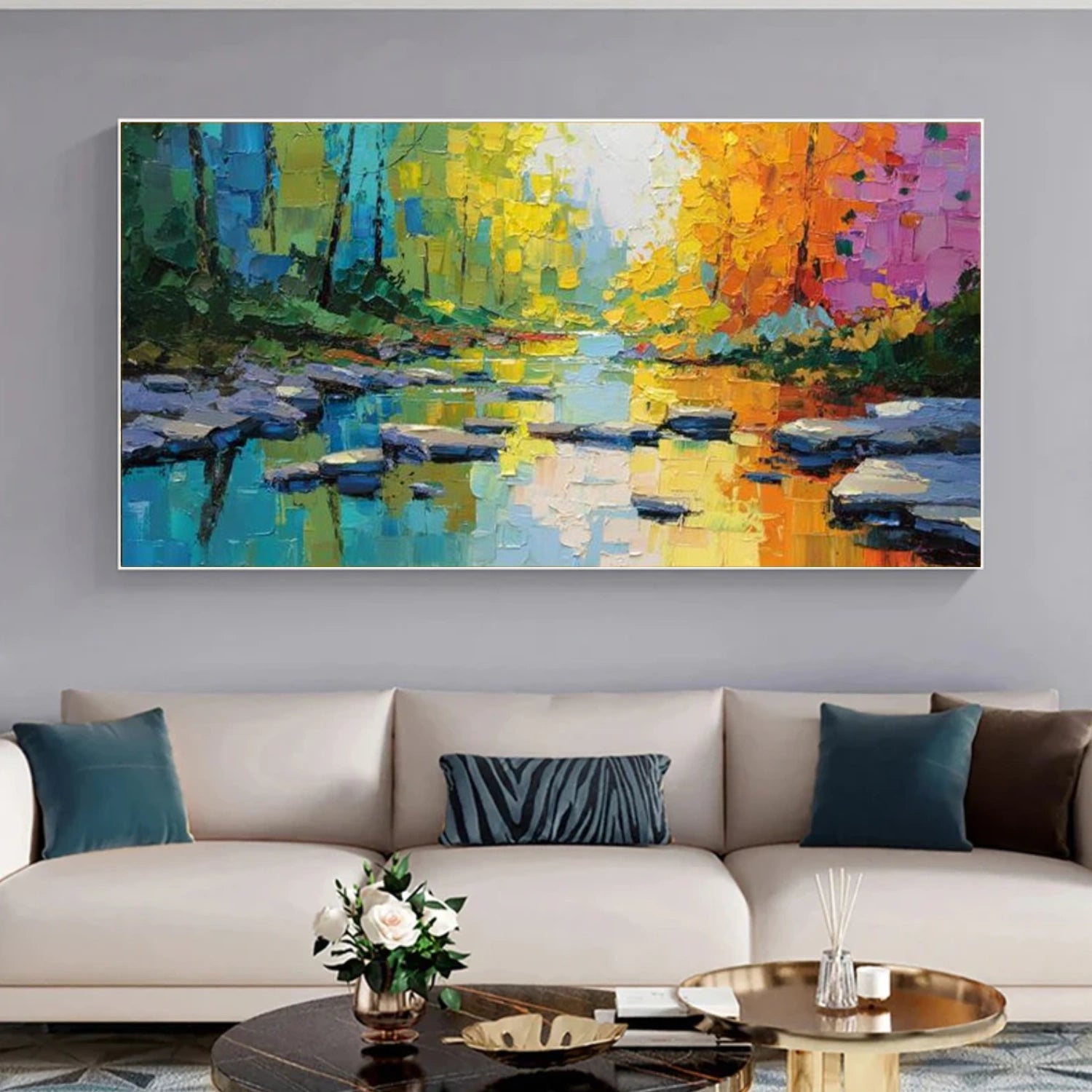 Colorful Abstract Flower And Tree Textured Canvas Art  #MF144