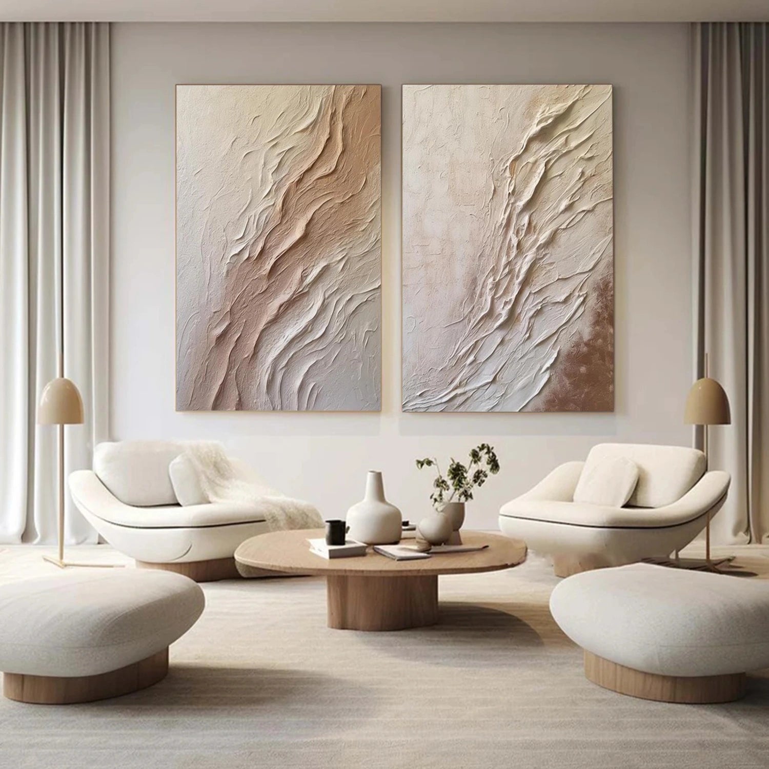 Beige and Brown Minimalist Textured Canvas Art Set of 2 #WM102