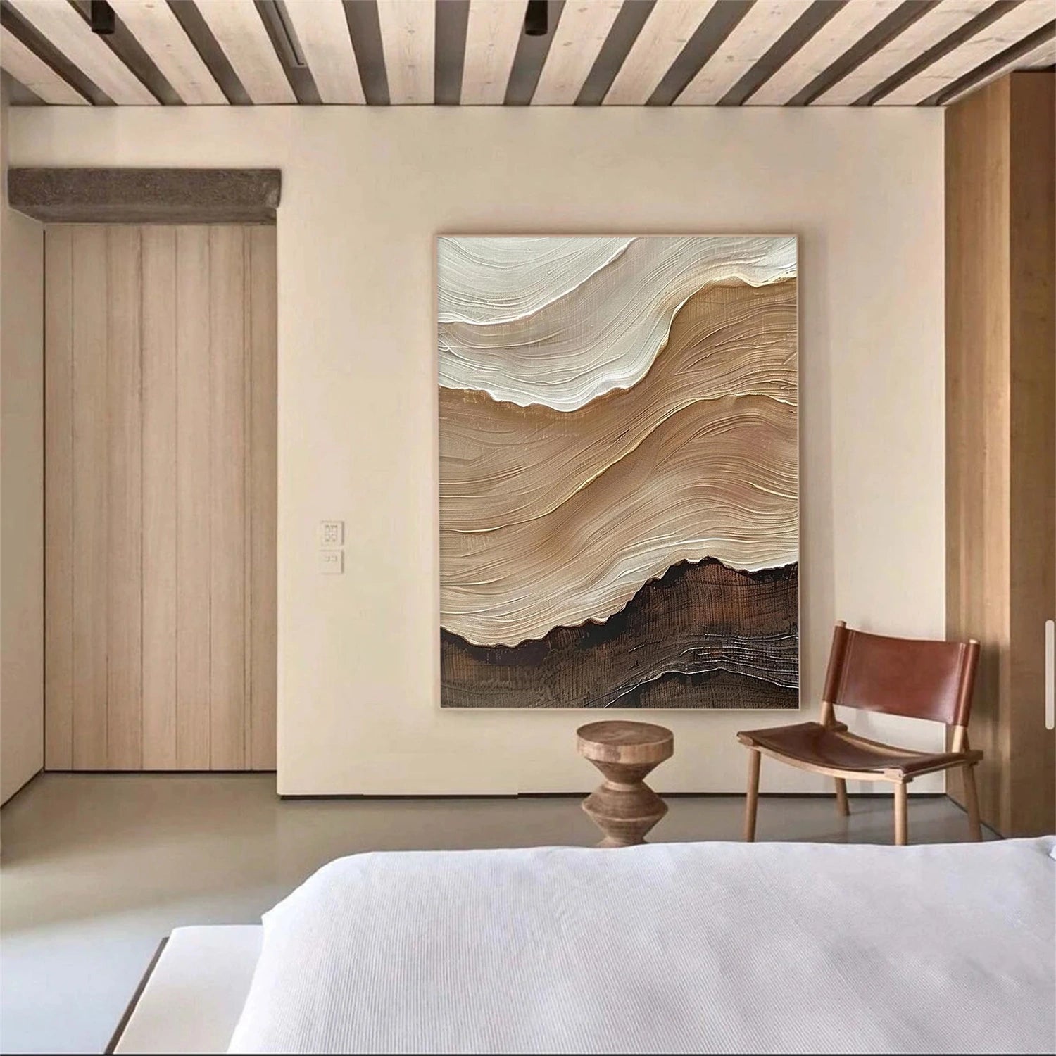 Beige and Brown Minimalist Textured Canvas Art #WM095