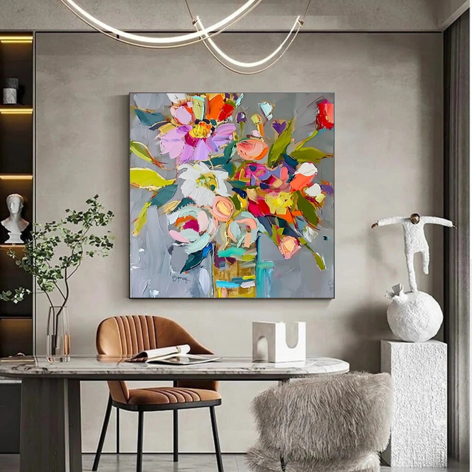 Colorful Abstract Flower And Tree Canvas Art #MF127