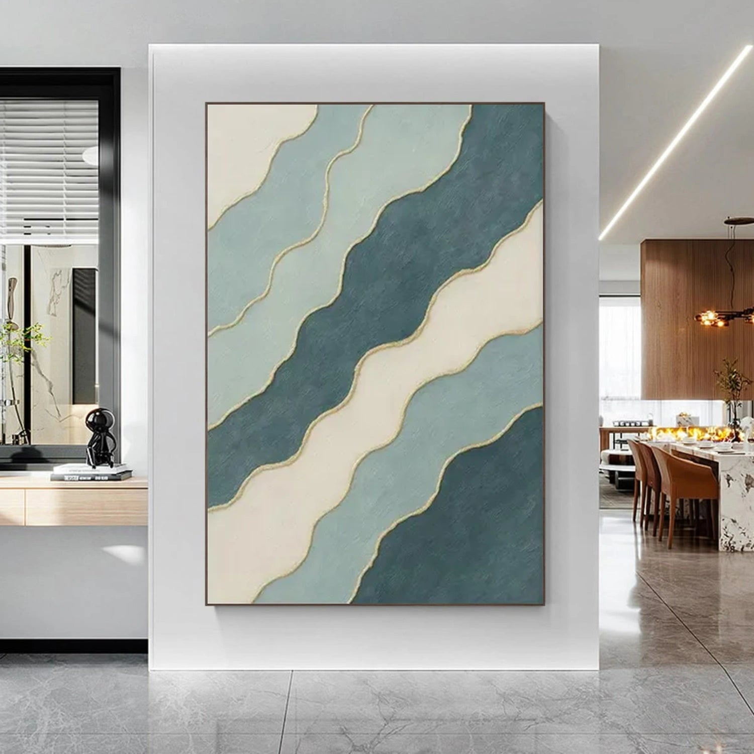 Blue and Green Minimalist Textured Canvas Art #WM134