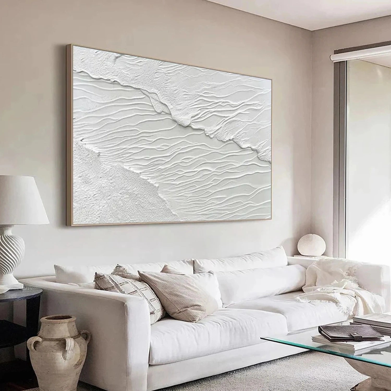 White Minimalist Textured Canvas Art #WM132
