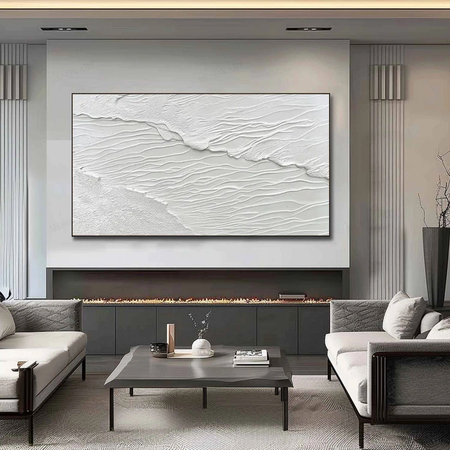 White Minimalist Textured Canvas Art #WM132