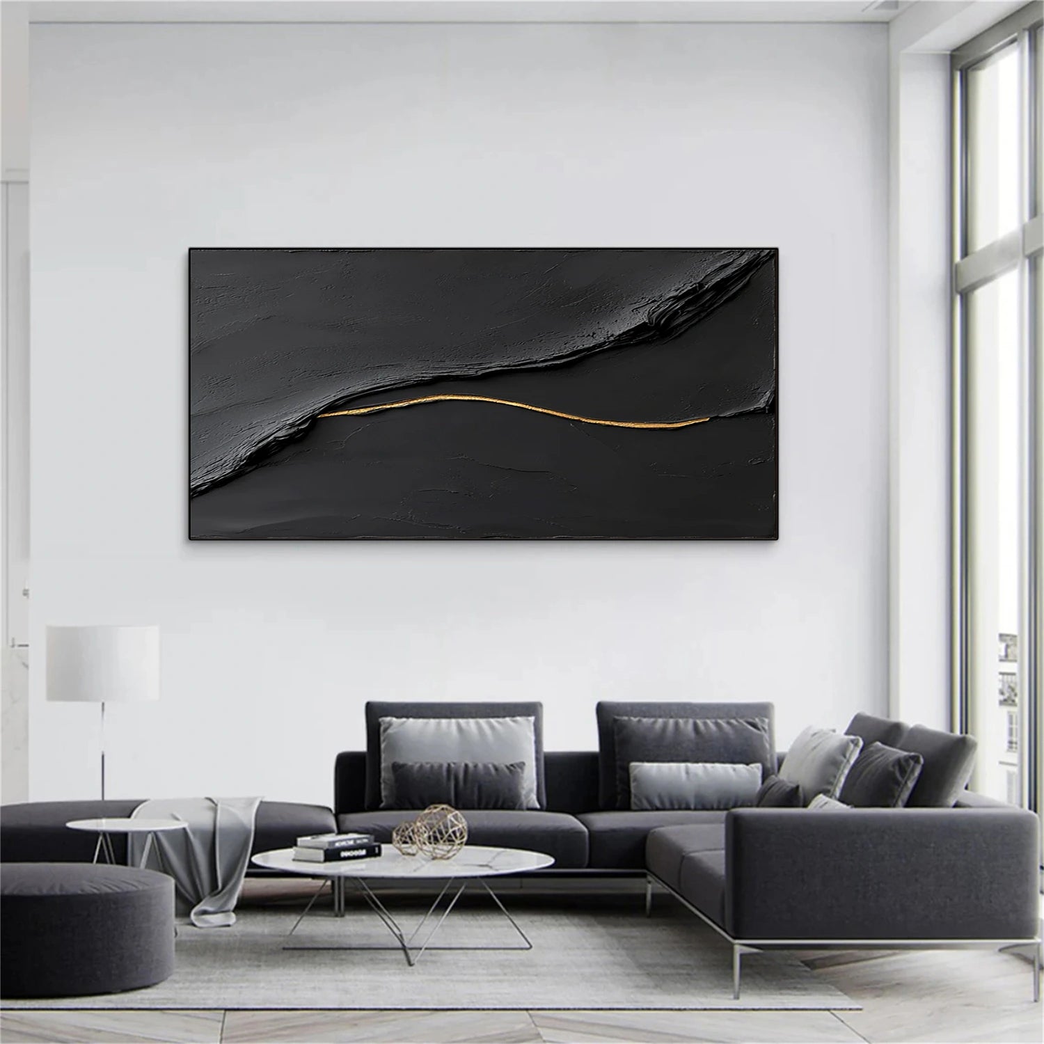 Black Minimalist Textured Canvas Art #WZ121