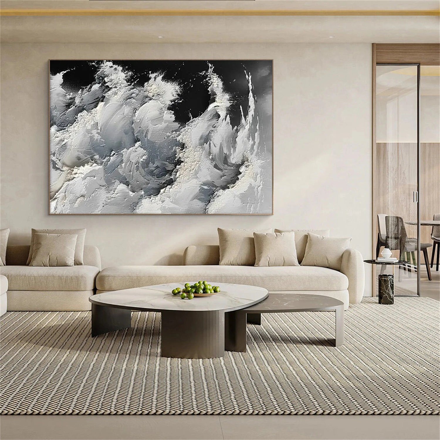 Abstract Ocean And Sky Textured Canvas Art #OC114