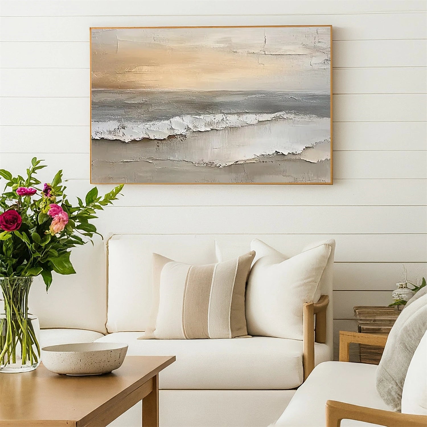Abstract Ocean And Sky Textured Canvas Art #OC115