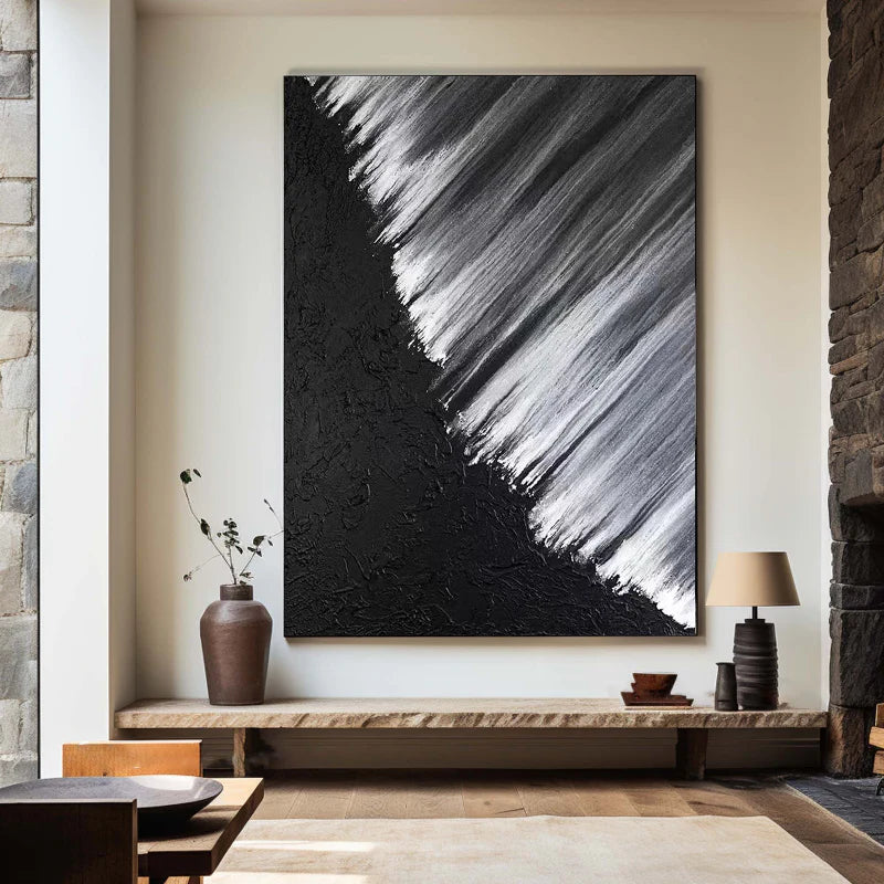 Black and White Minimalist Textured Canvas Art #WZ016