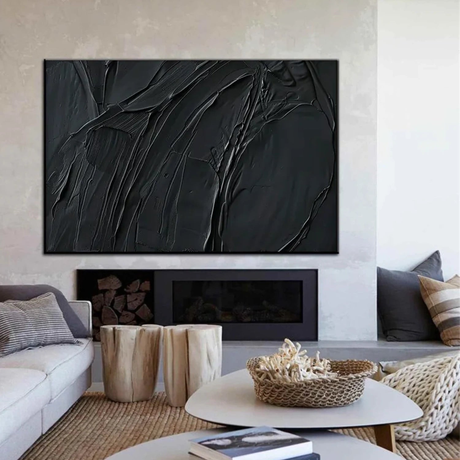 Black Minimalist Textured Canvas Art #WZ118