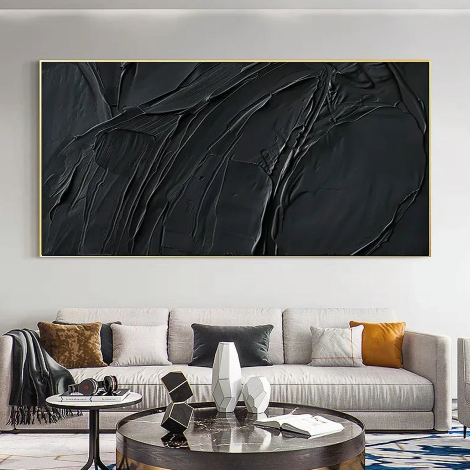 Black Minimalist Textured Canvas Art #WZ118