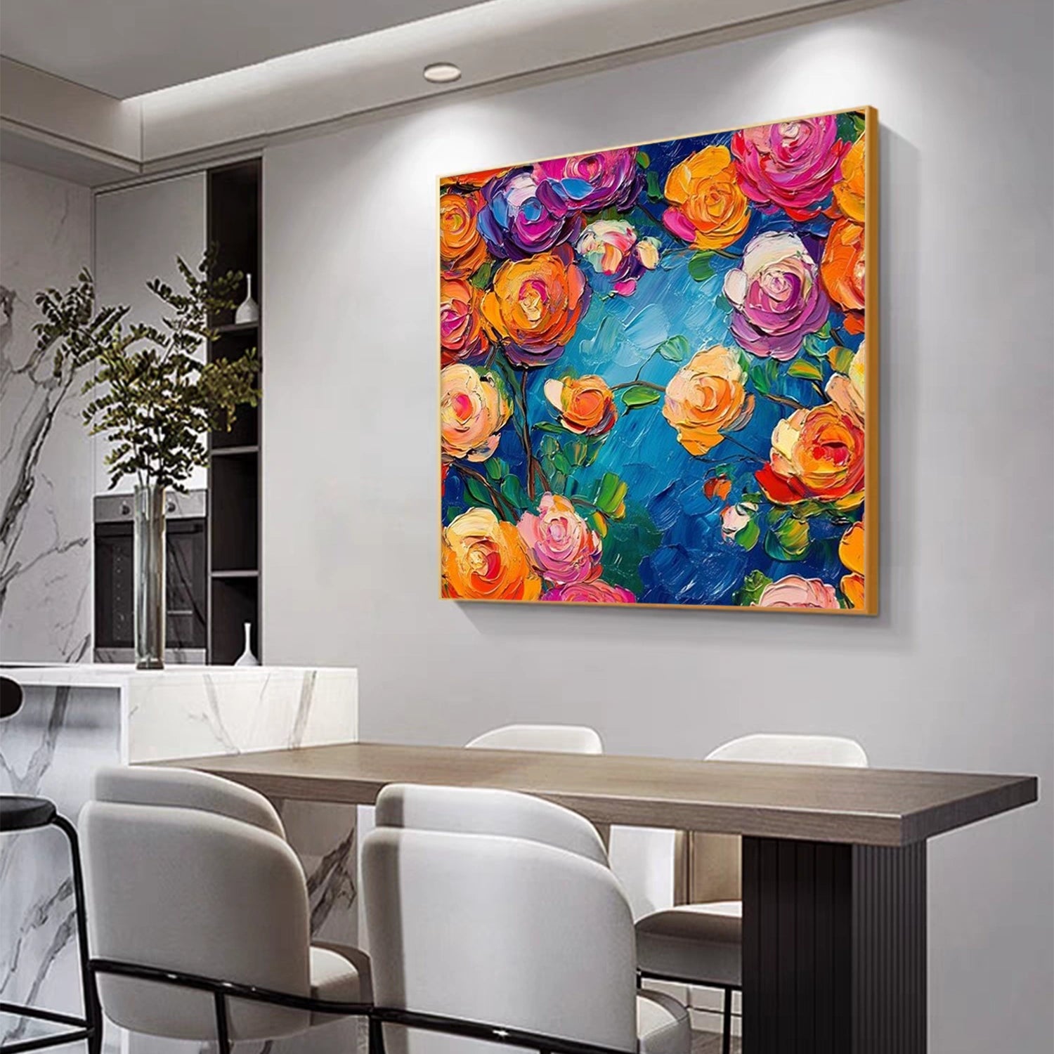 Colorful Abstract Flower And Tree Textured Canvas Art #MF128
