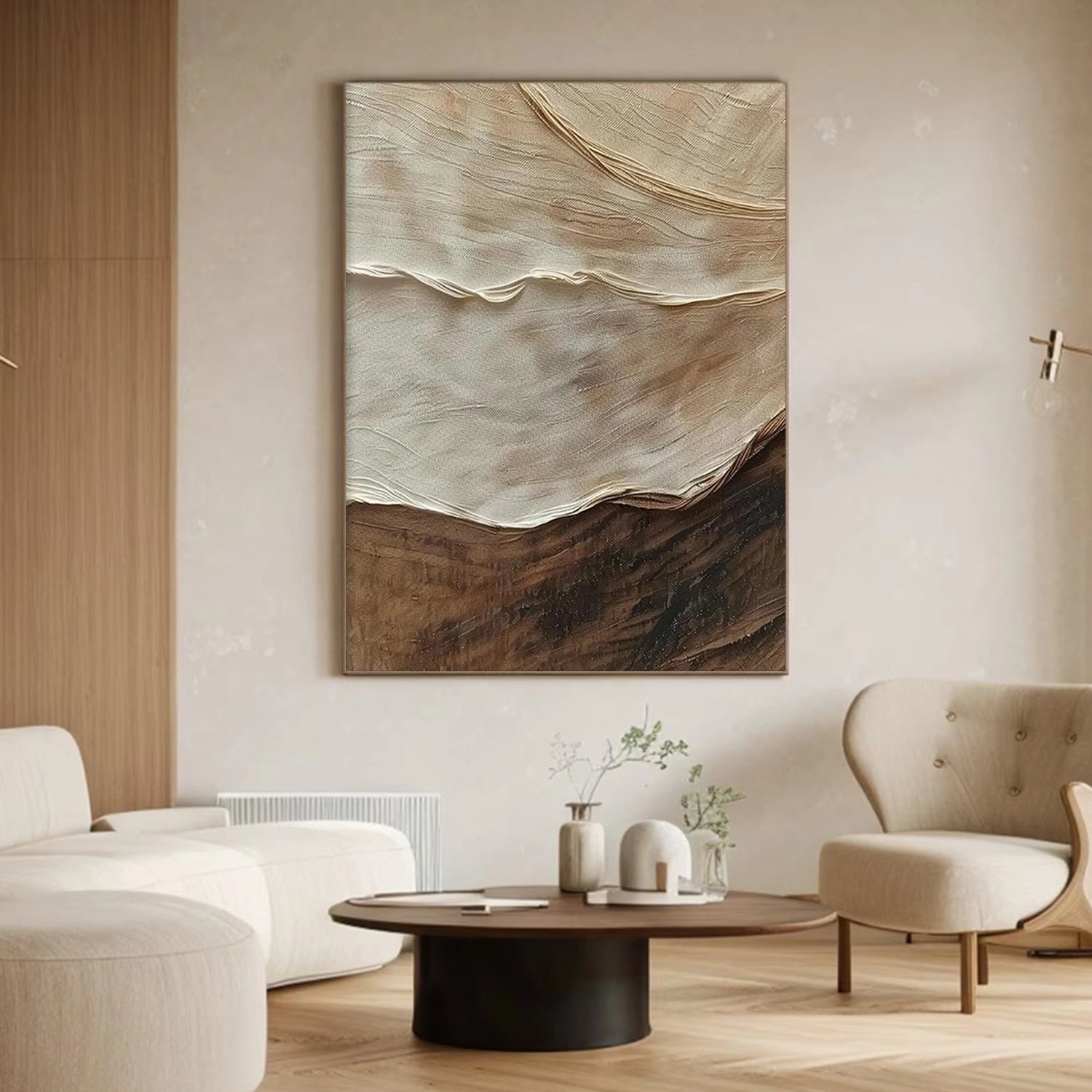 Beige and Brown Minimalist Textured Canvas Art #WM093