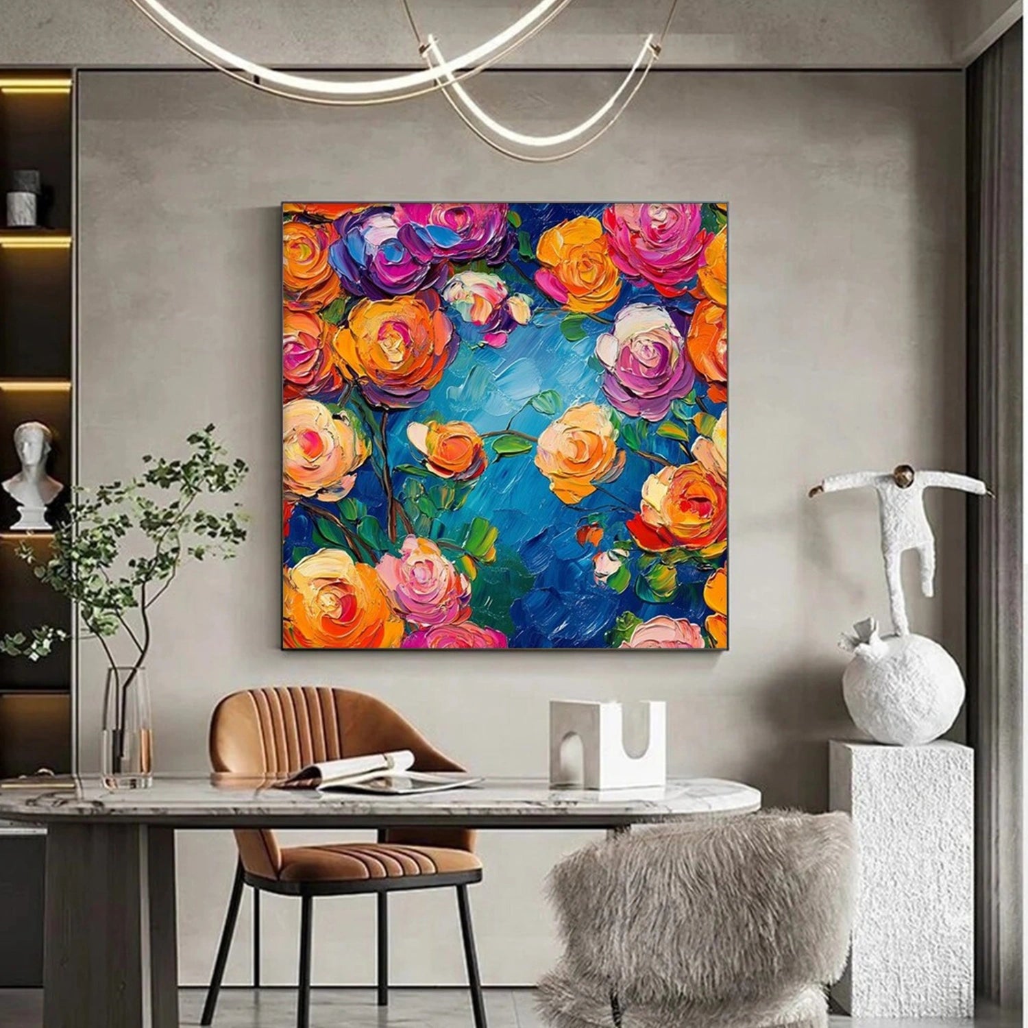 Colorful Abstract Flower And Tree Textured Canvas Art #MF128