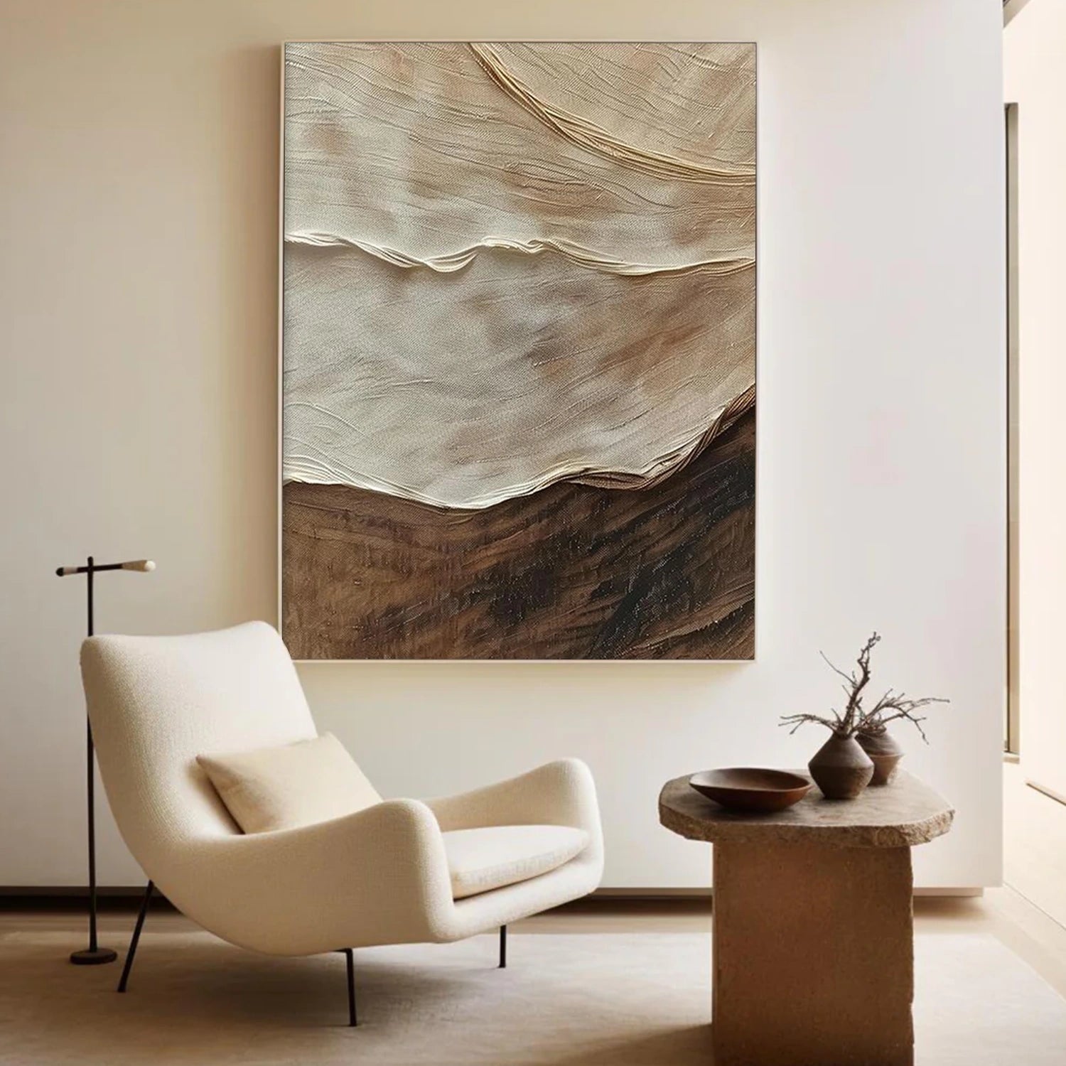 Beige and Brown Minimalist Textured Canvas Art #WM093