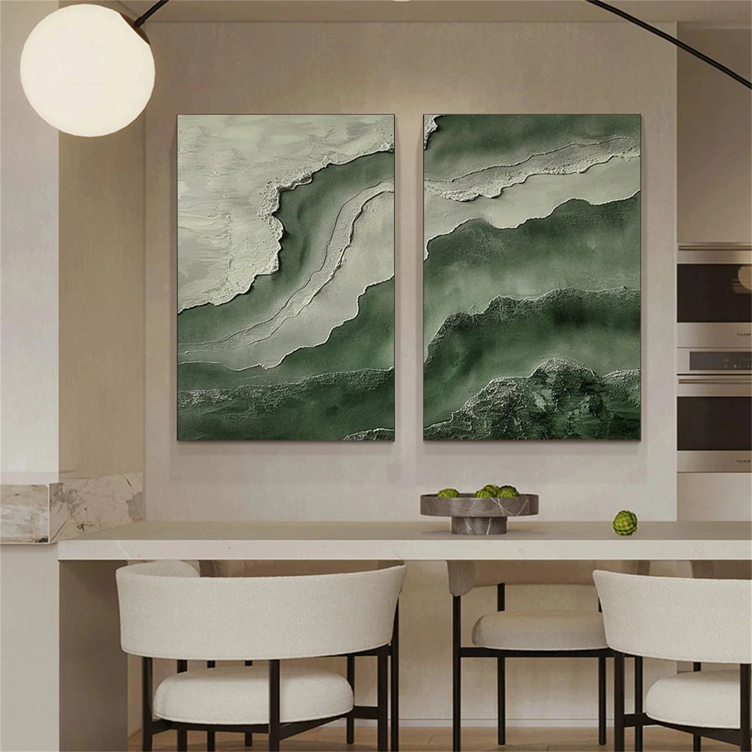 Green Minimalist Ocean And Sky Textured Canvas Art Set of 2 #OC111