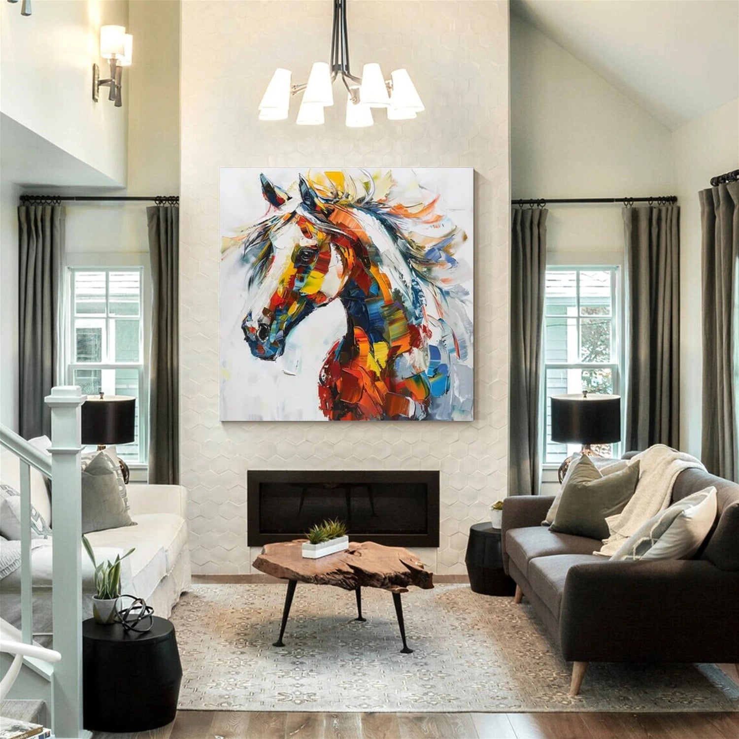 Colorful Abstract Animal Horse Canvas Art #DW111