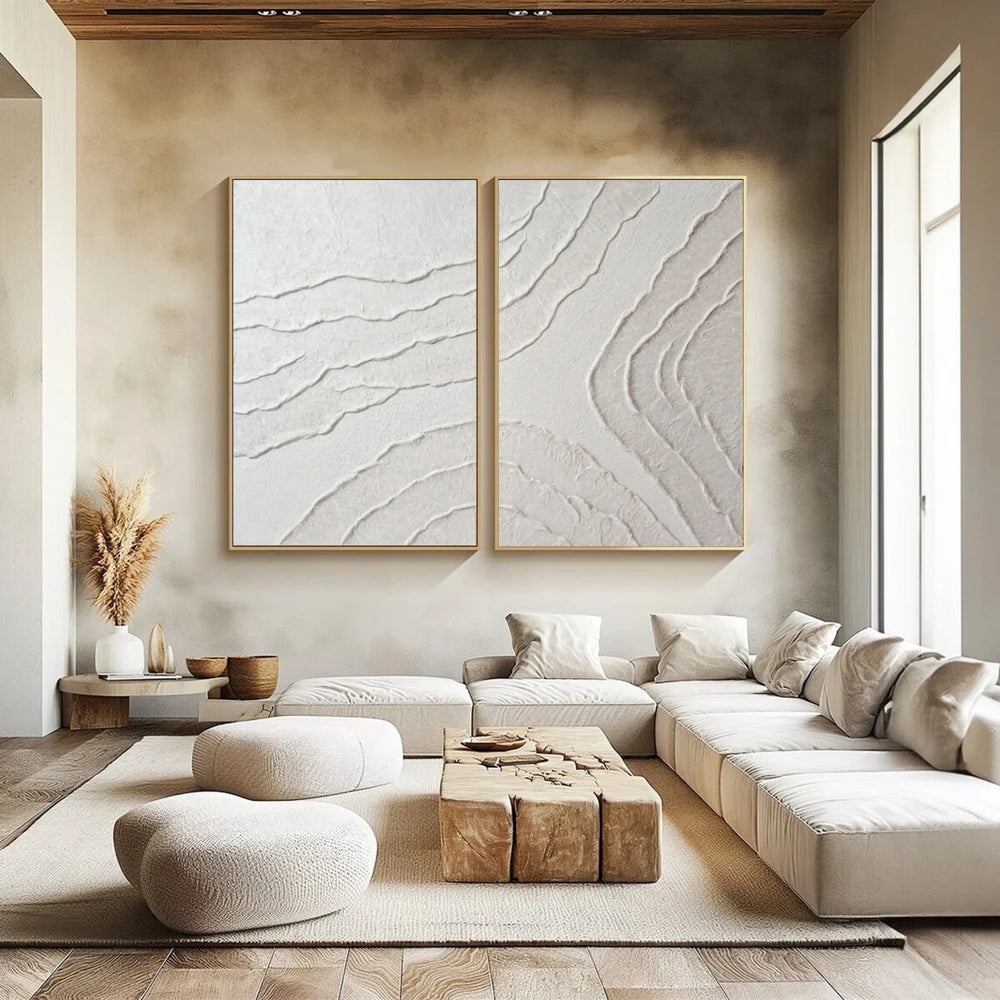 White Minimalist Textured Wall Art Set of 2 #WM057