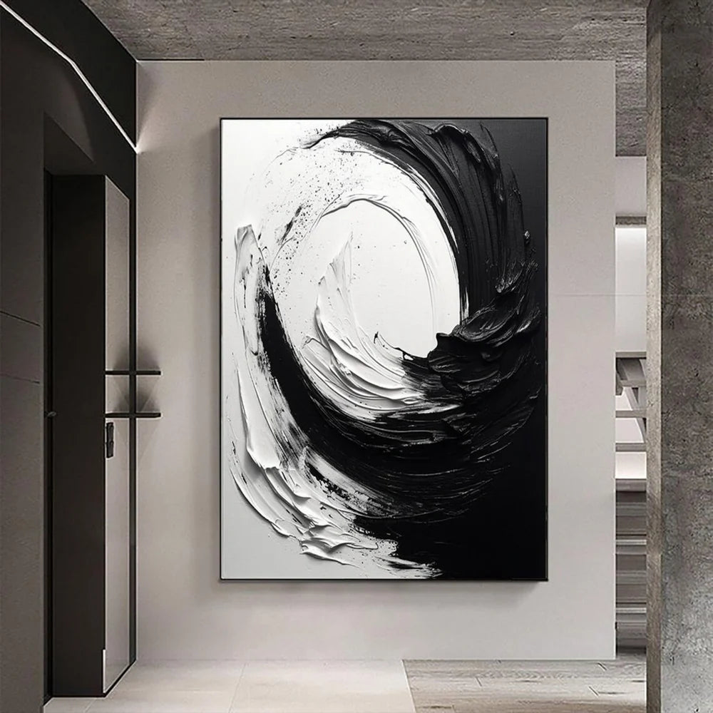 Black and White Minimalist Textured Canvas Art #WZ012