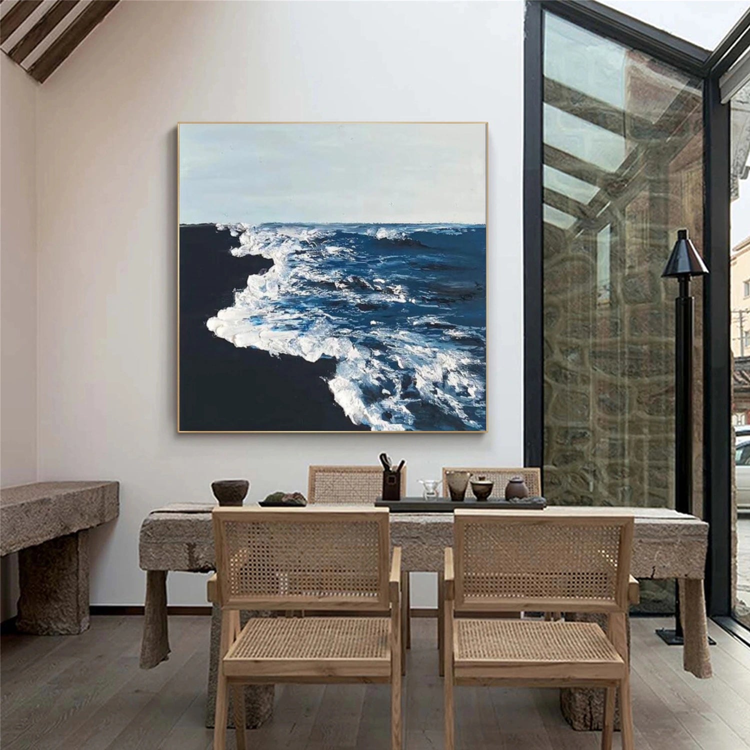 Minimalist Ocean And Sky Textured Canvas Art #OC087