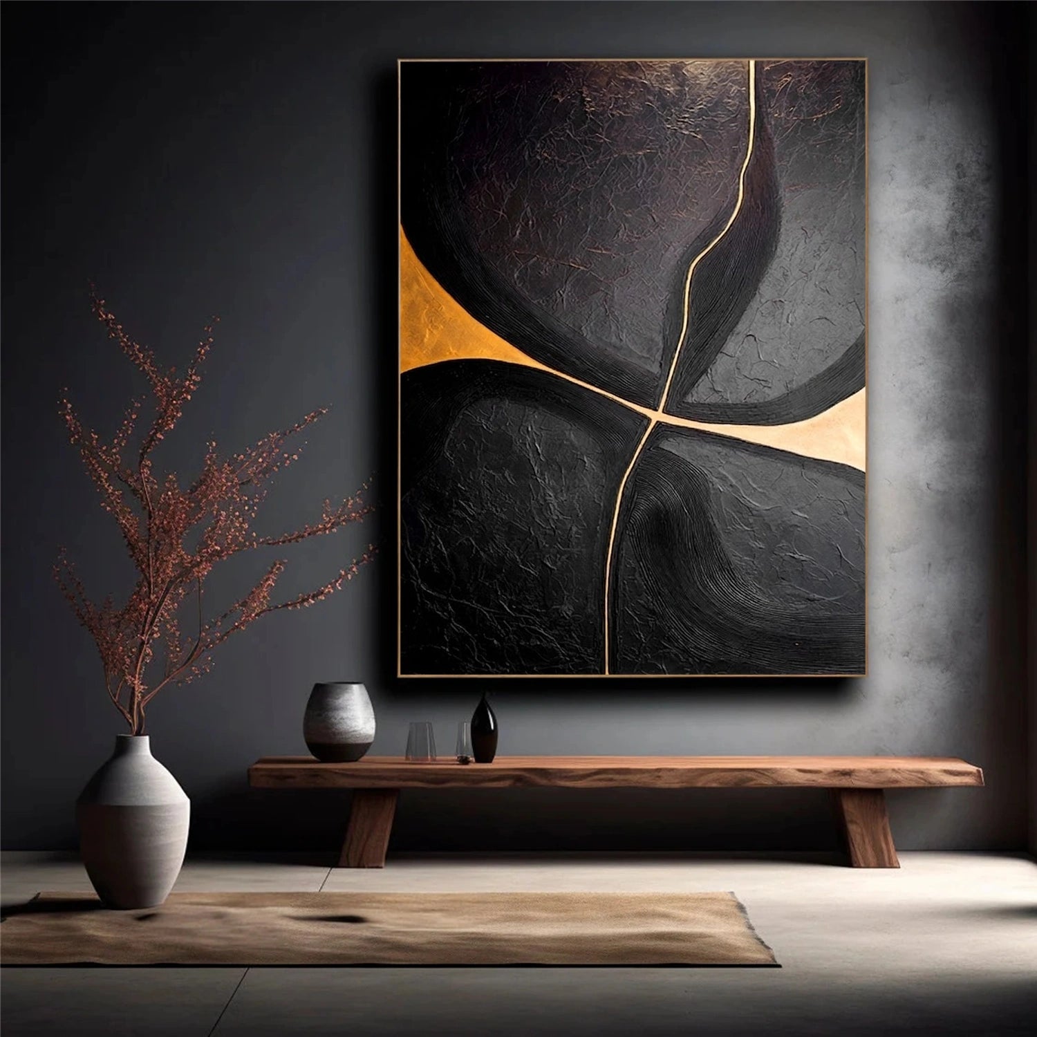 Black Minimalist Textured Canvas Art #WZ127