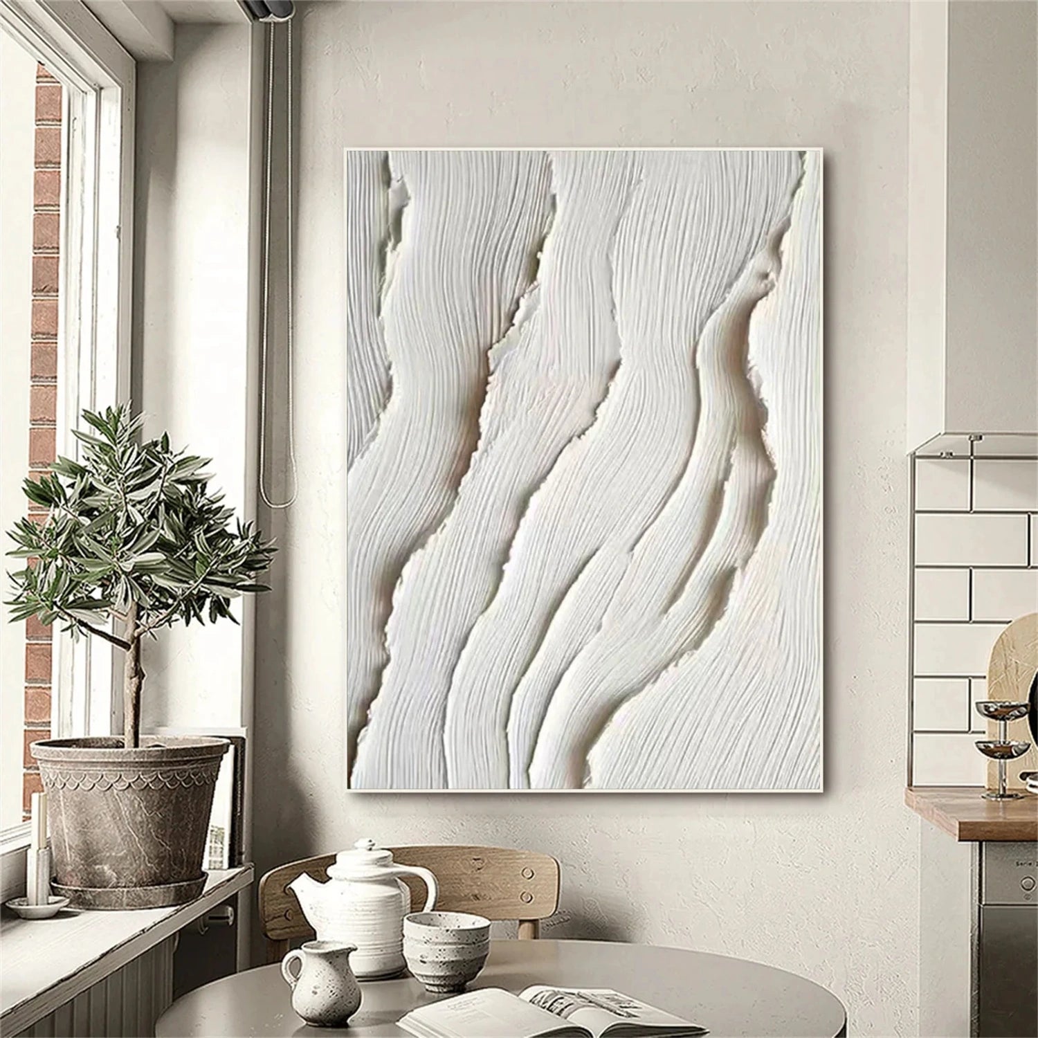 White Minimalist Textured Canvas Art #WM089
