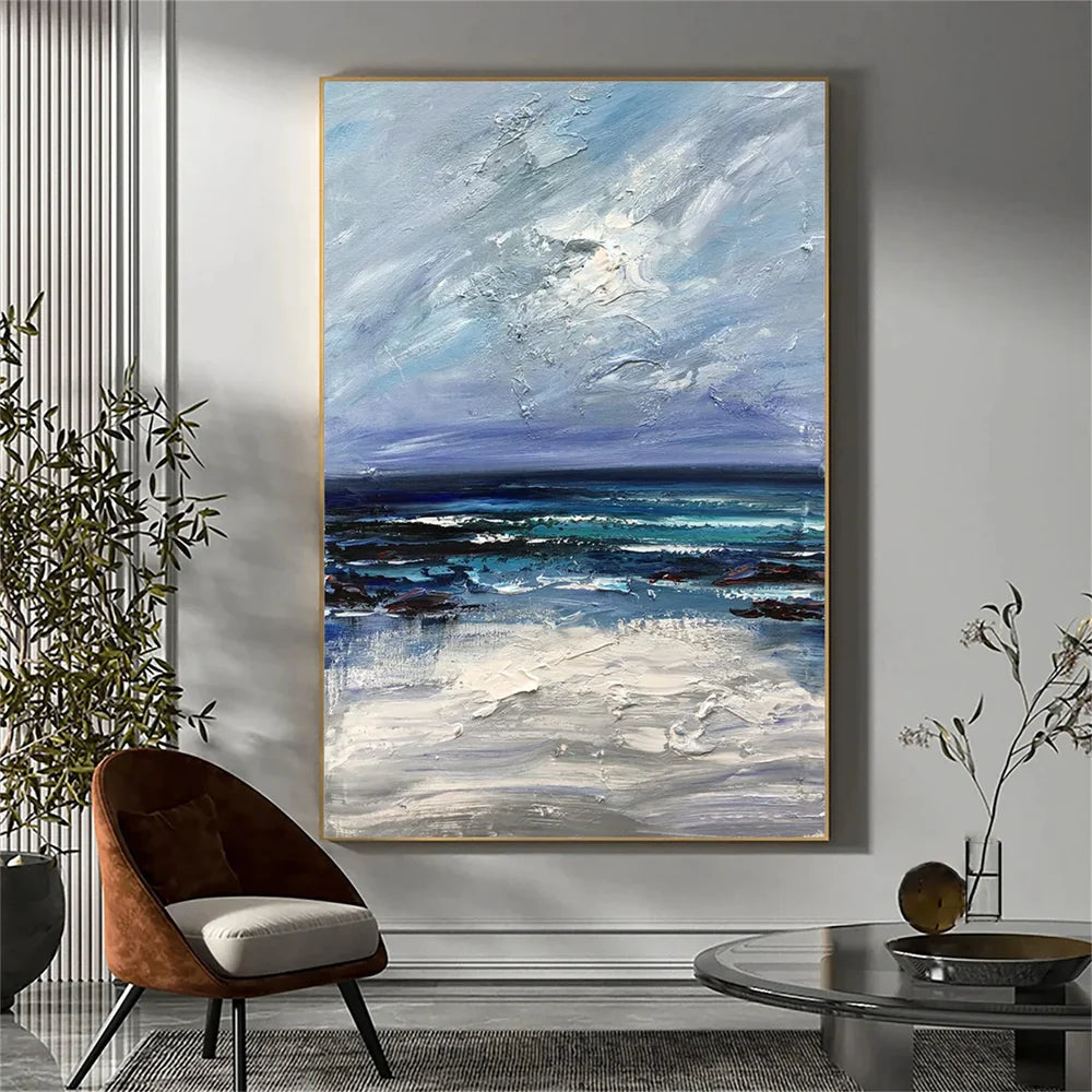 Abstract Ocean And Sky Textured Canvas Art #OC070