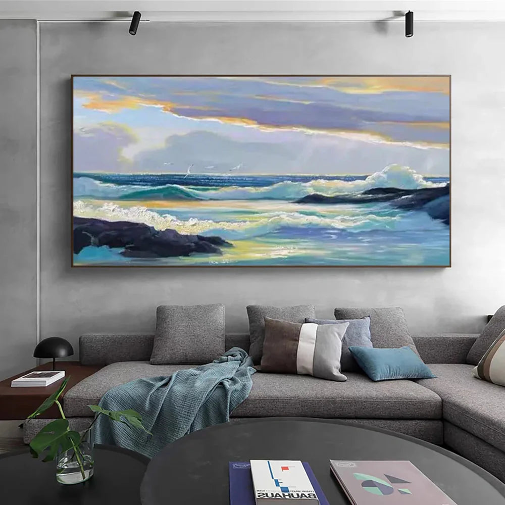 Colorful Abstract Ocean And Sky Textured Canvas Art # OC013