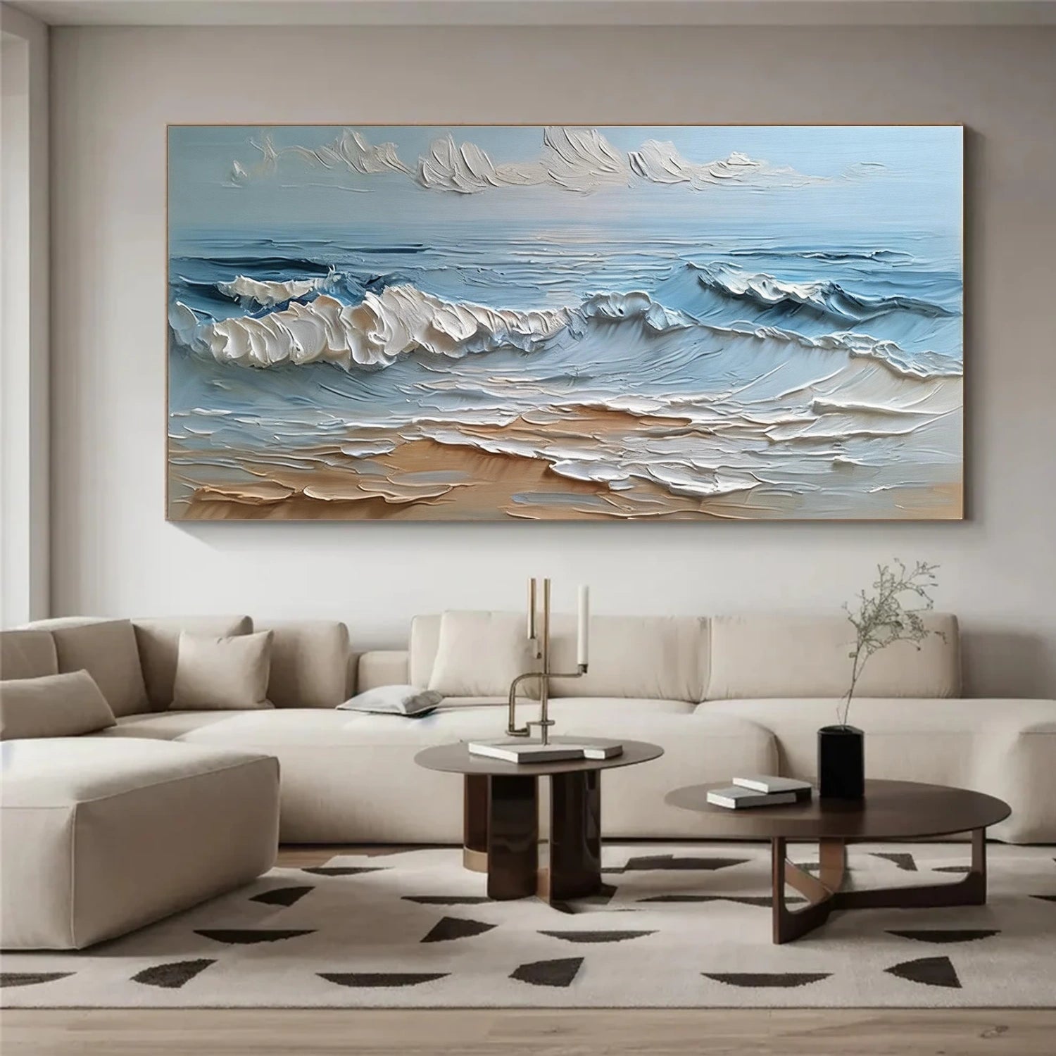 Abstract Ocean And Sky Textured Canvas Art #OC183