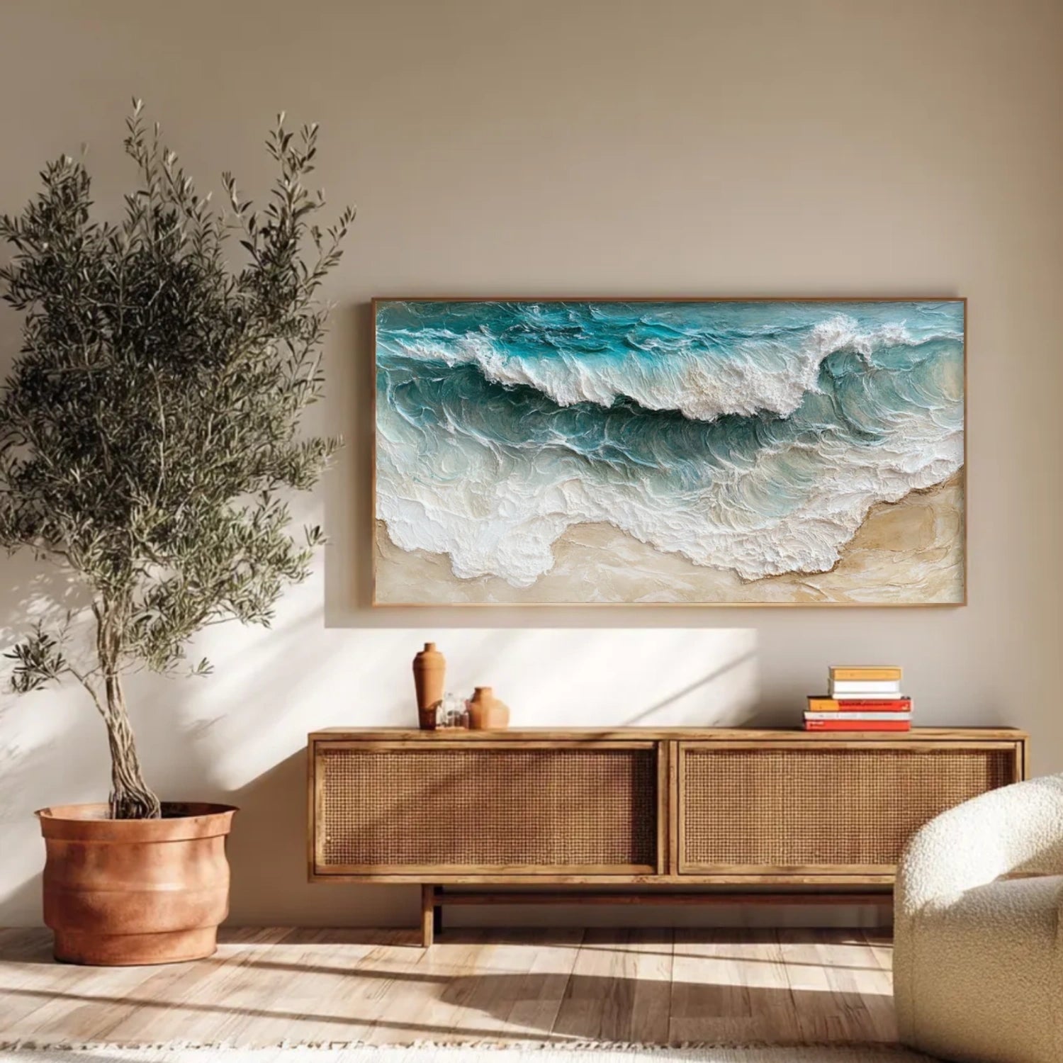 Abstract Ocean And Sky Textured Canvas Art #OC127